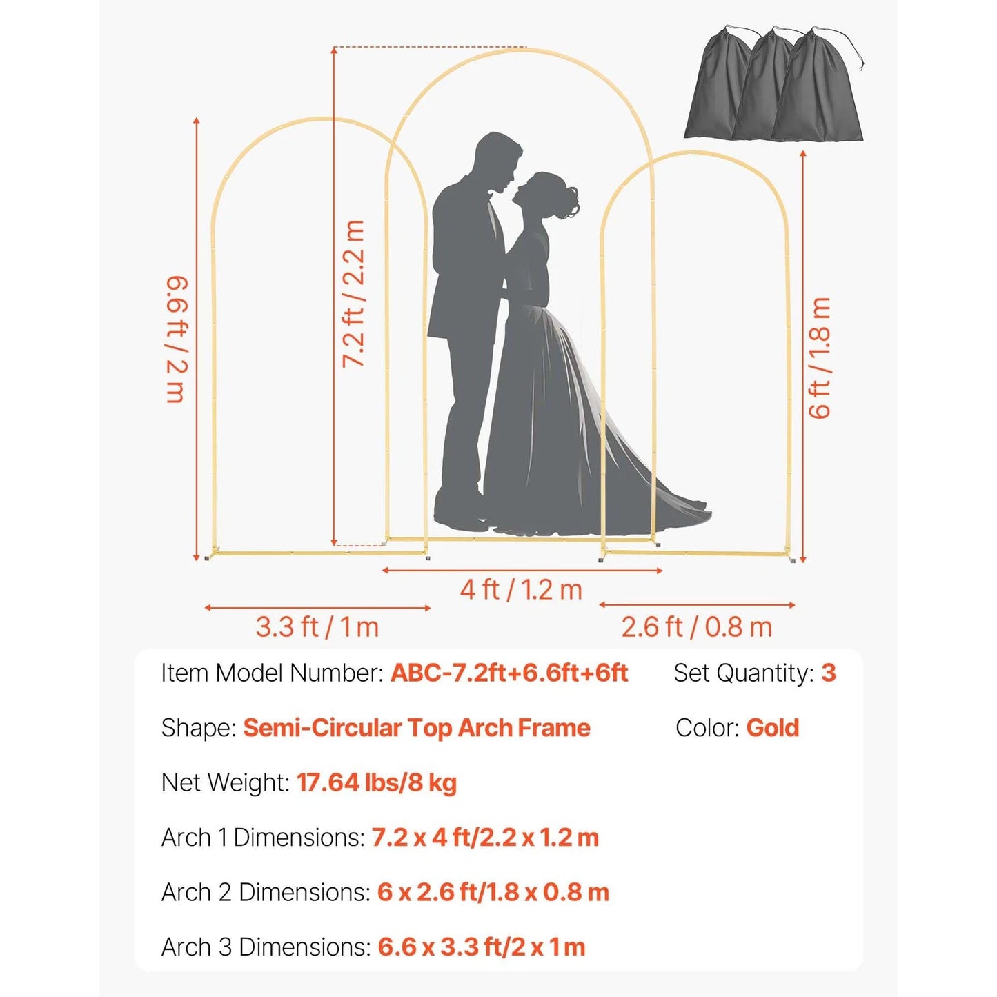Uimoso Metal Arch Backdrop Stand 2.2/2/1.8 m Set of 3 for Weddings and Events