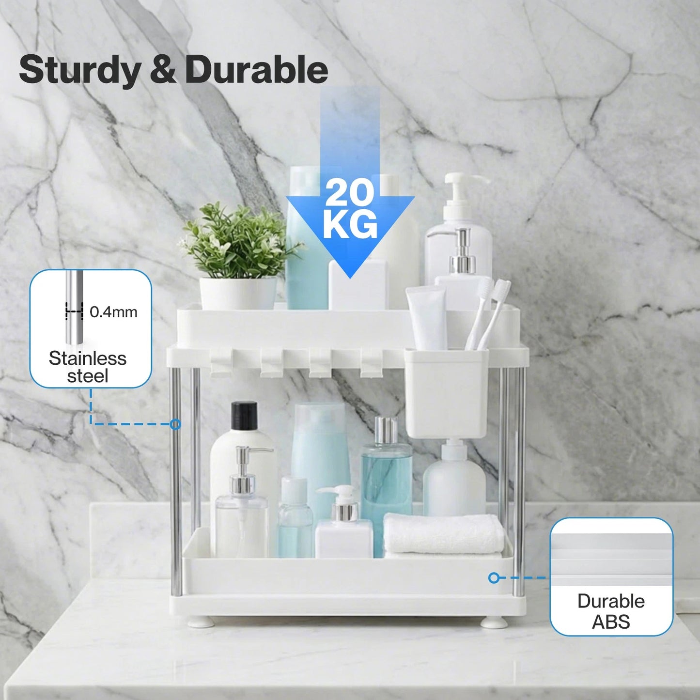 Toque 2 x Under Sink Organizer 2 Tier Cabinet Storage Rack Adjustable Kitchen