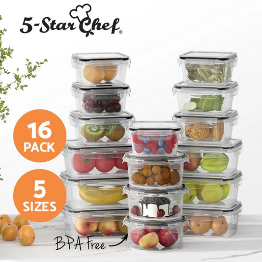 5-star chef 16PCS Airtight Food Storage Container Fridge Freezer Kitchen Box