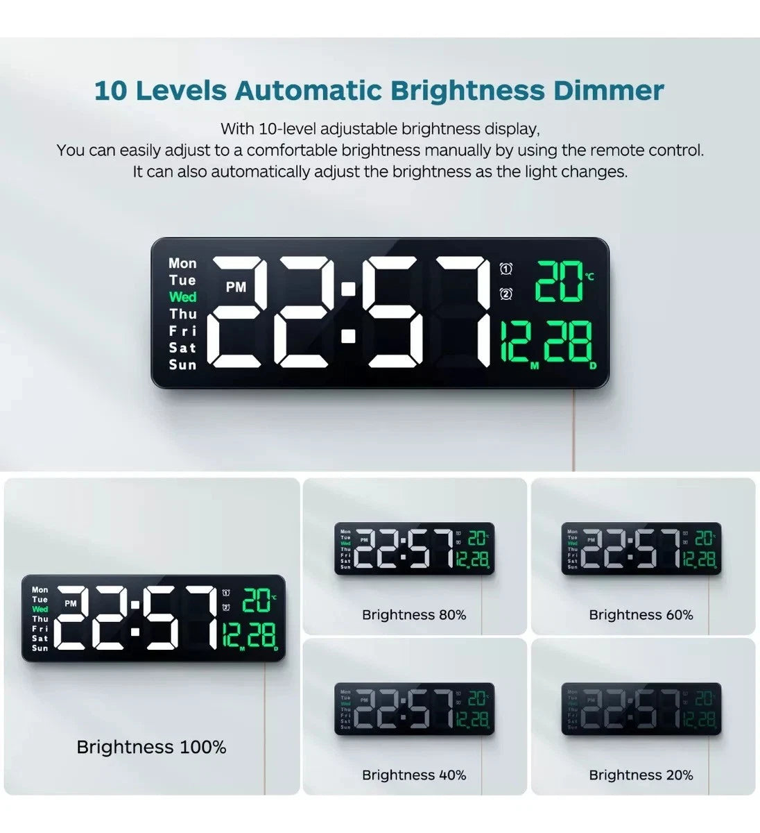 16" Digital Large Big Jumbo LED Wall Desk Clock Display W/Calendar Temperature