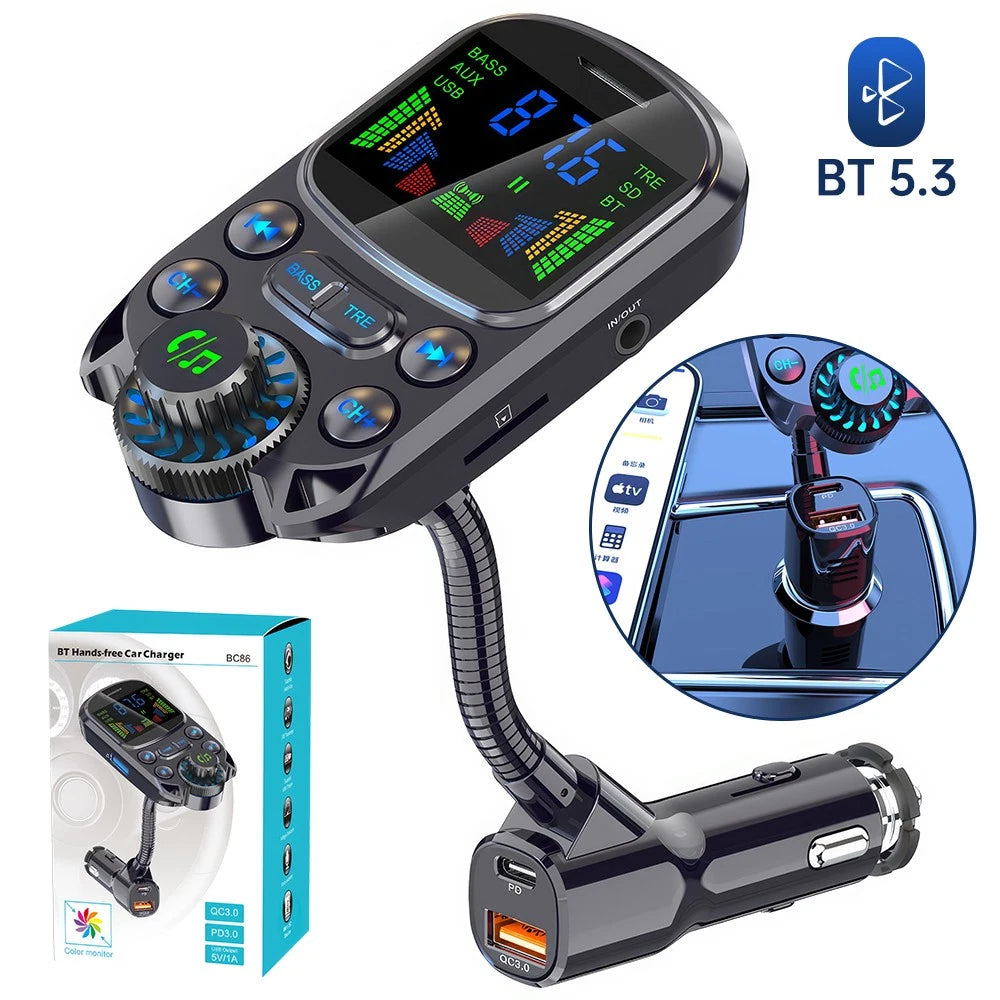 Bluetooth 5.3 Radio Car Kit Wireless FM Transmitter with USB Charger MP3 Player