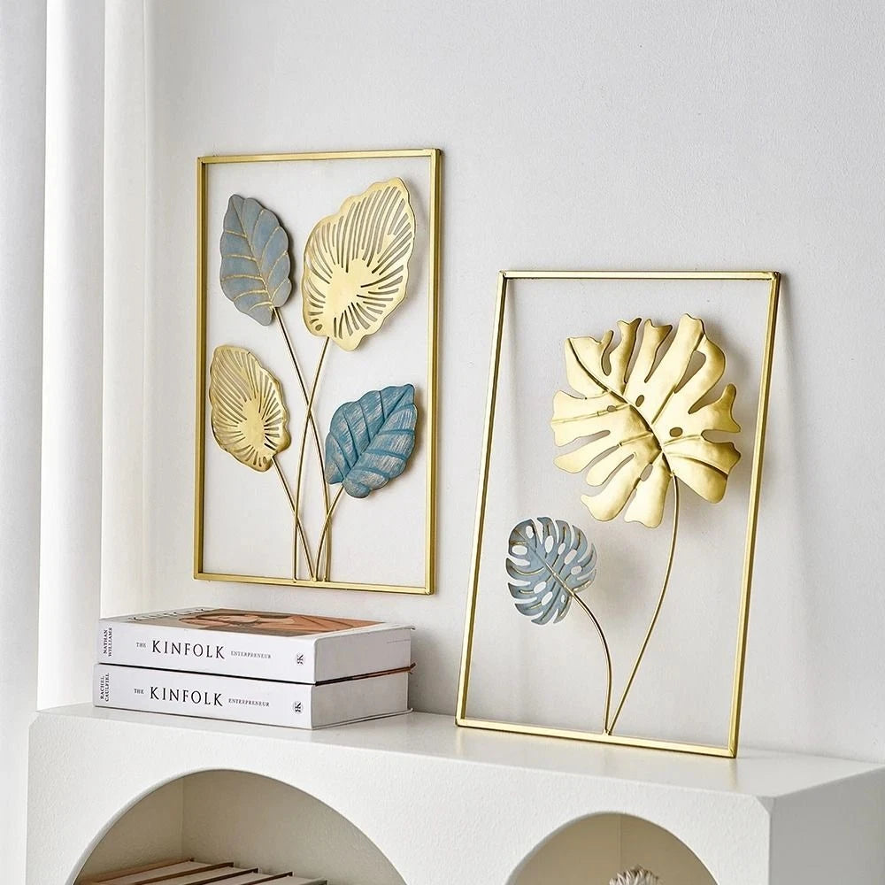 Large Metal Wall Art Ginkgo Leaf Framed Hanging Home Decor Flower Sculpture