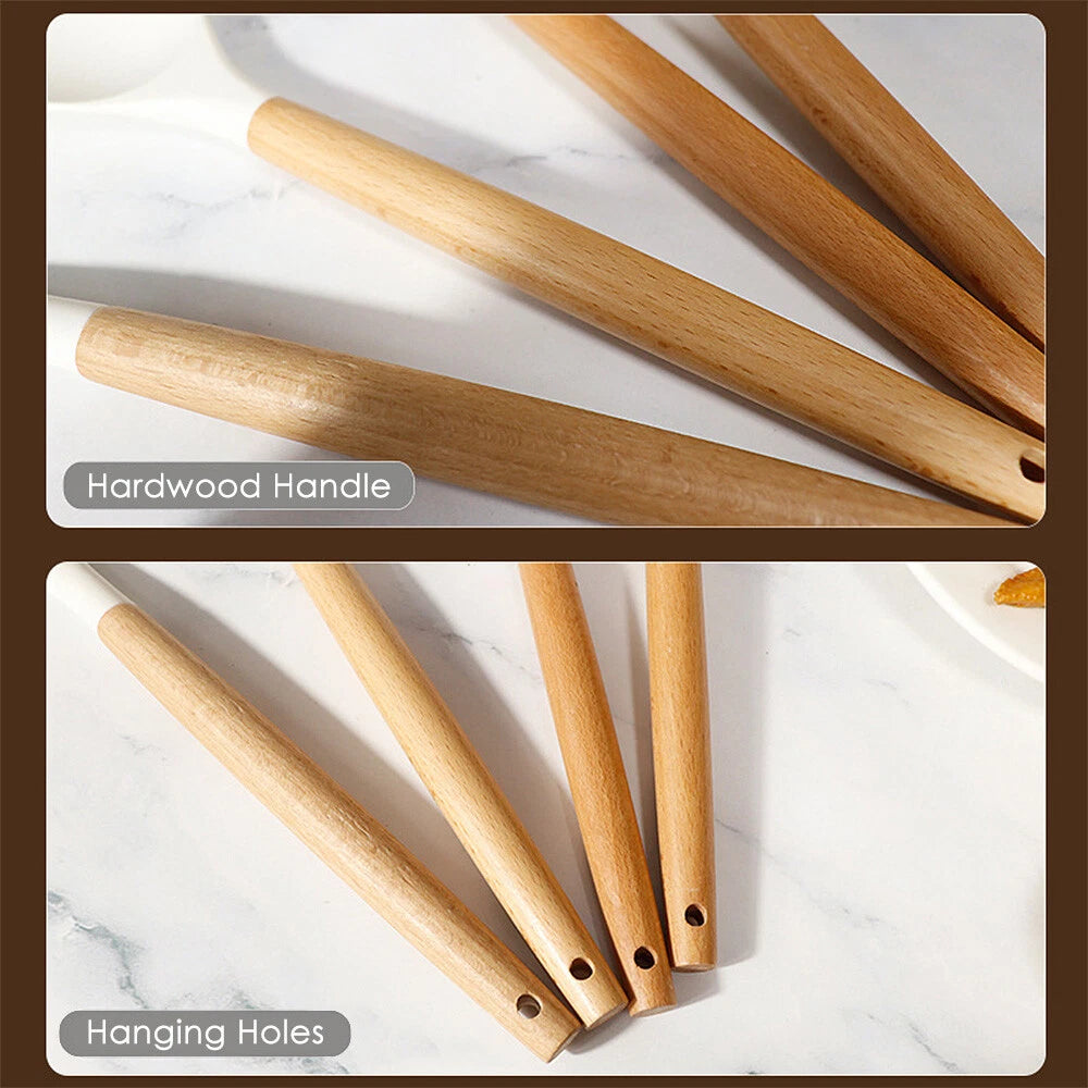 Set of 36 Silicone Utensils Set Wooden Cooking Kitchen Baking Cookware 2 Colours