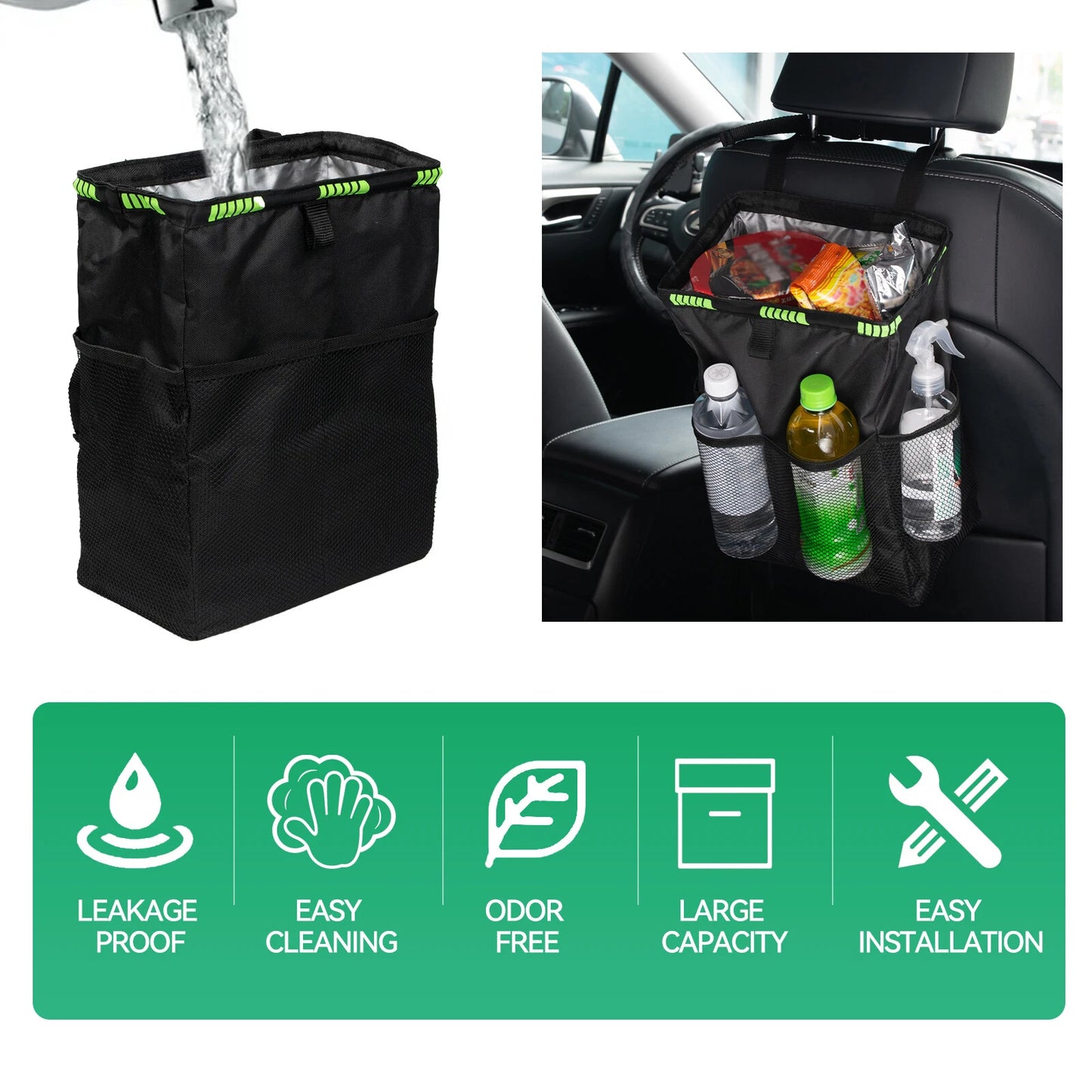 Waterproof Car Trash Bag Litter Can Garbage Waste Bin Seat Organizer Storage Box
