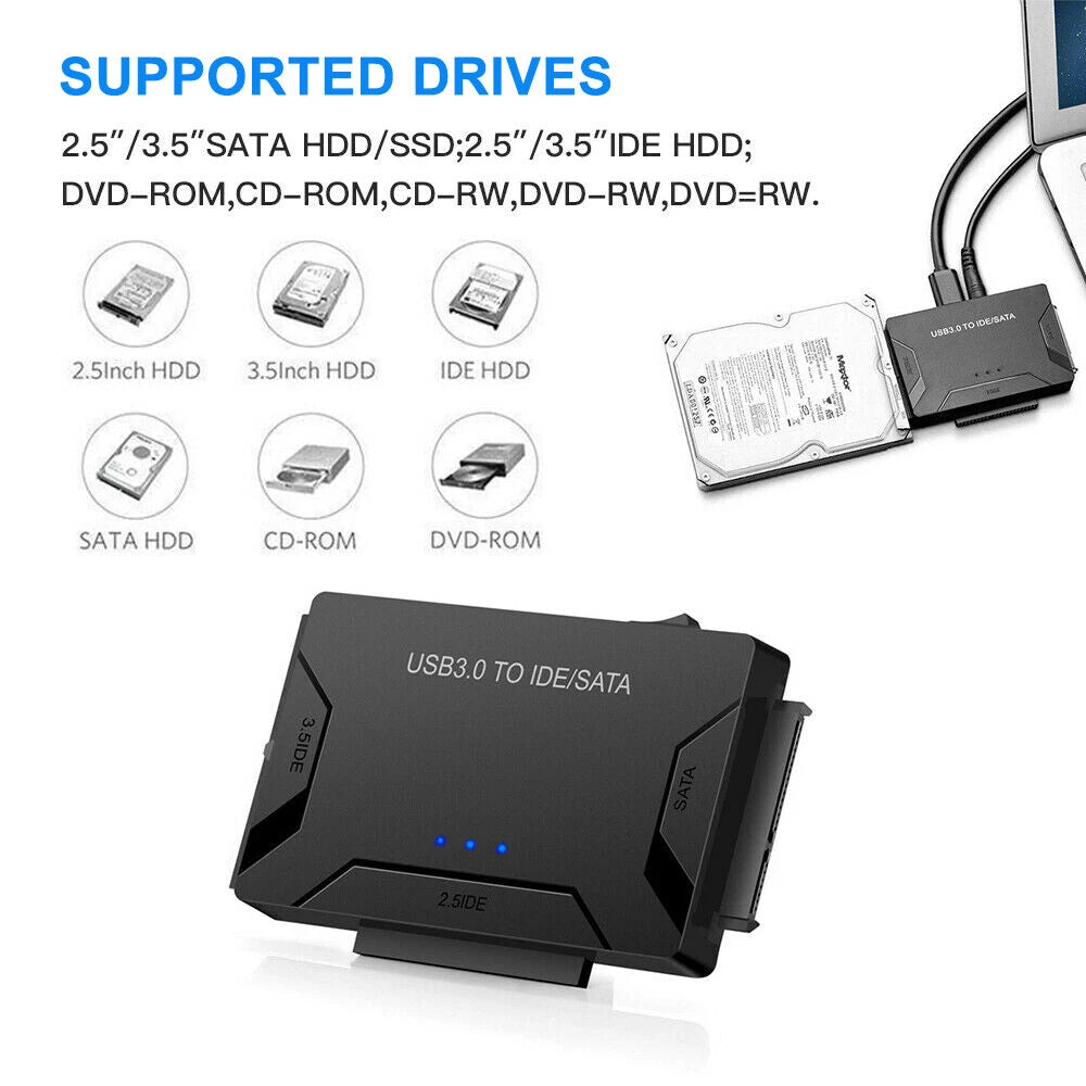 SATA IDE to USB 3.0 Adapter External Hard Drive Converter 2.5 3.5 Inch Data Kit