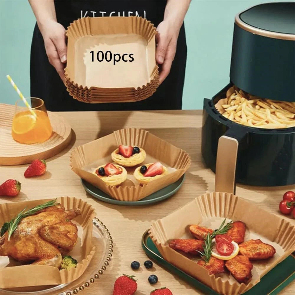 100pcs Air Fryer Disposable Paper Liner Square Food Grade Parchment Paper Liners