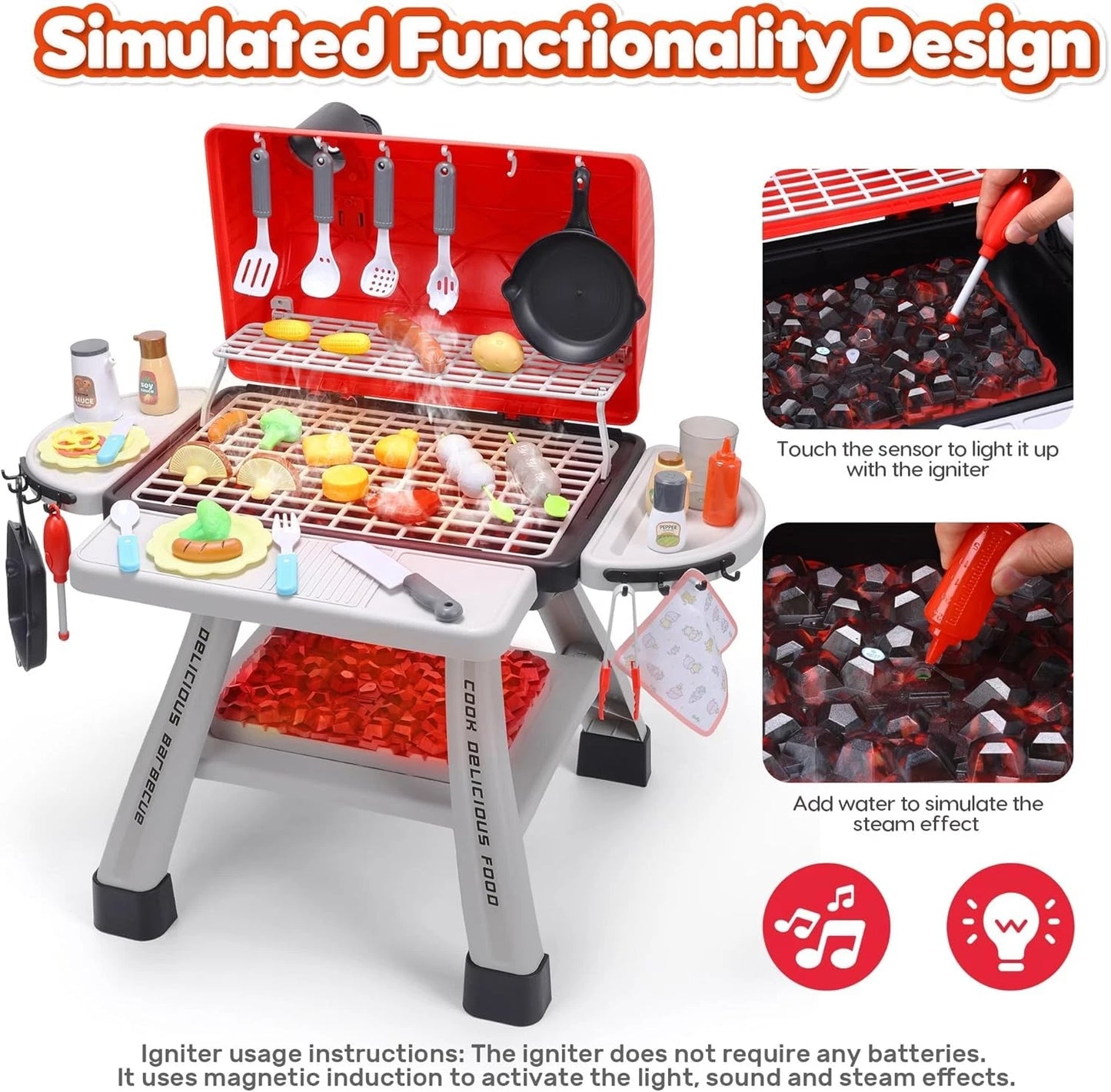 Cute Stone Kids Grill Playset BBQ Set Cooking Toy Pretend Kitchen Playset