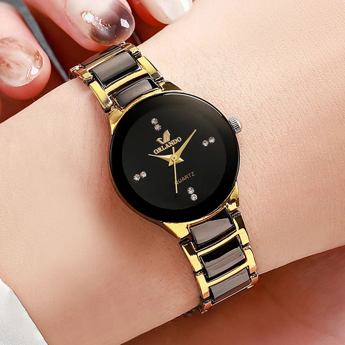 Women’s Fashion Black Steel Band Quartz Dress Watch