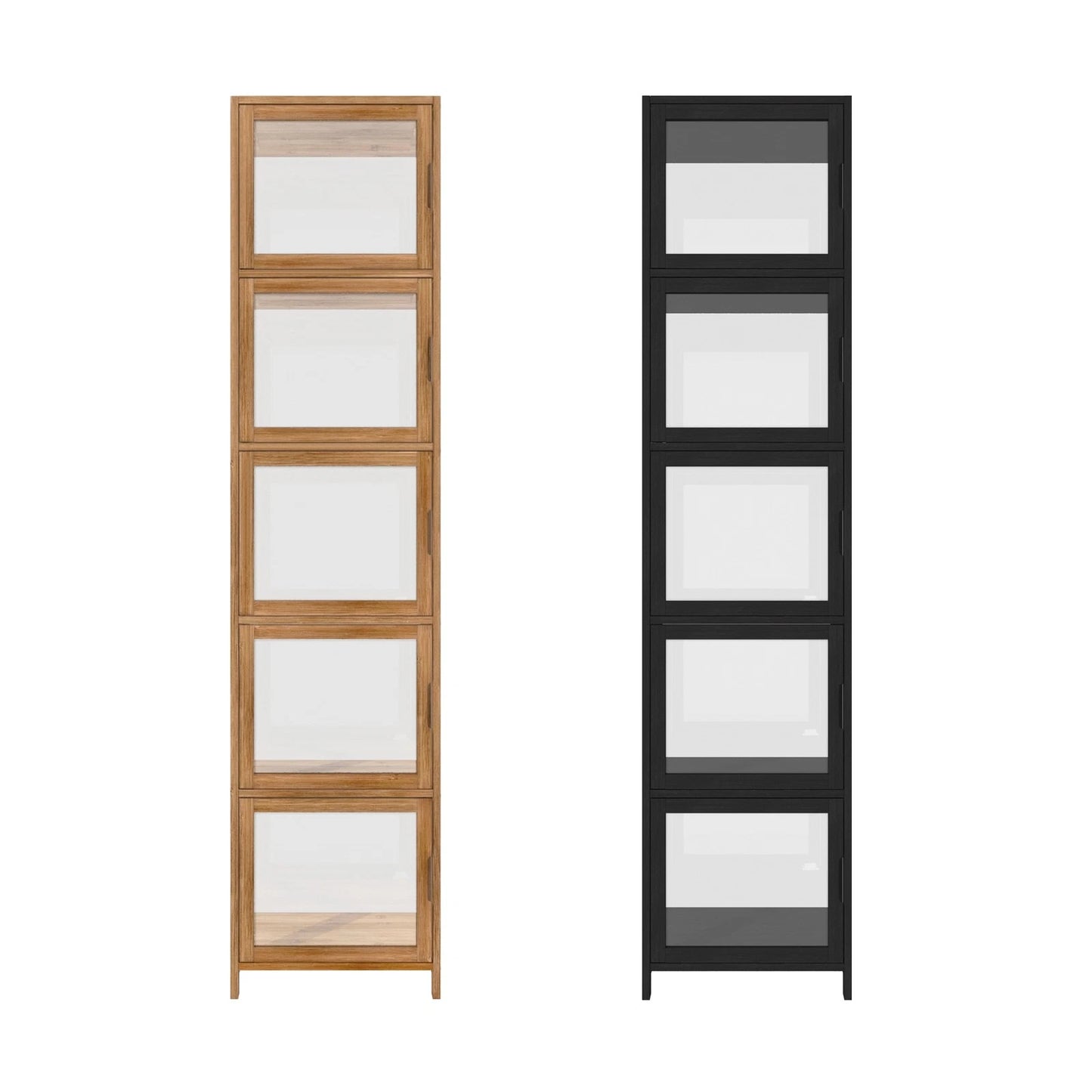 Oikiture Display Cabinet 5-Tier Slim Storage Shelves Clear Bookcase Rack