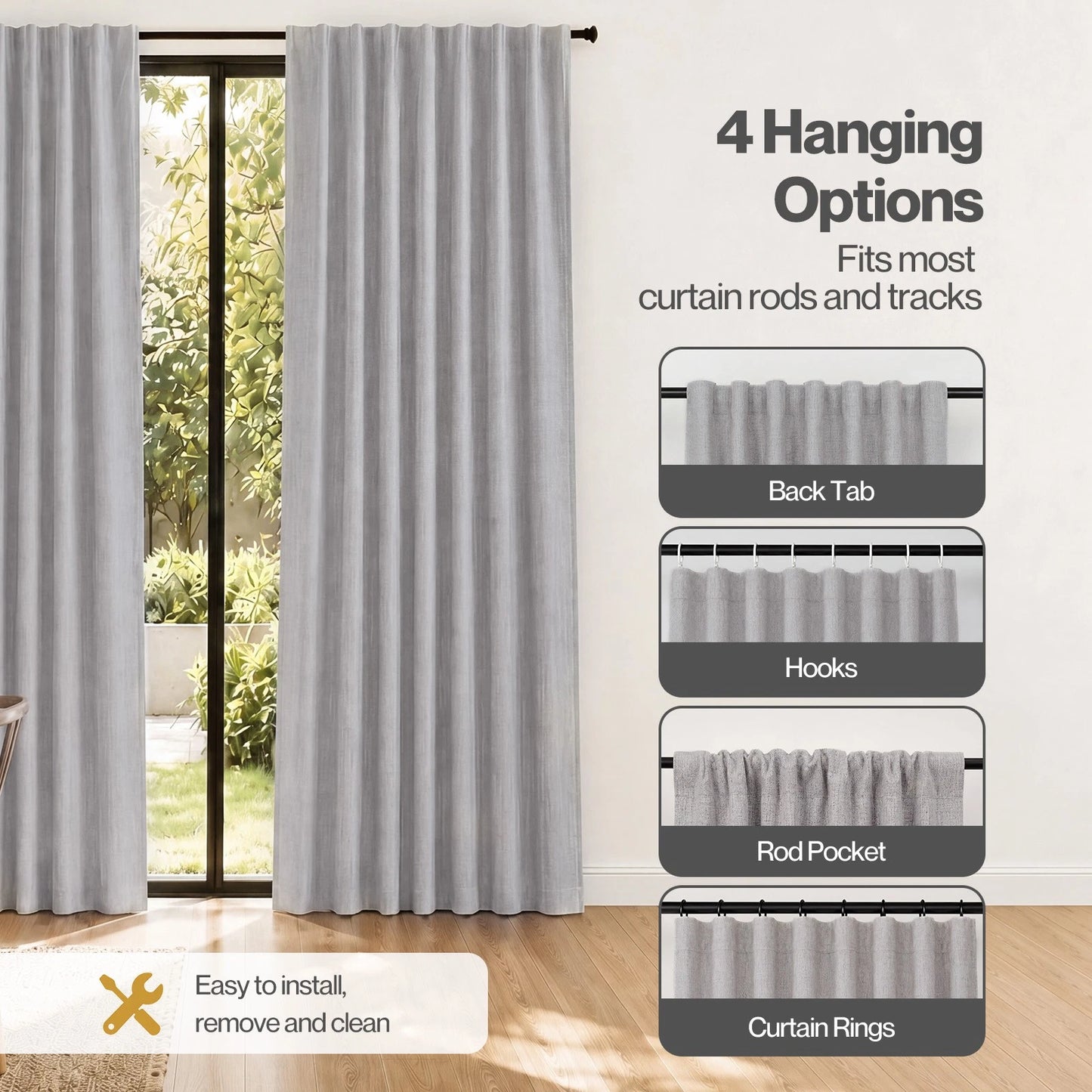 Marlow Blackout Curtains 2 Panels Thermal Linen Look Blockout Drapes 180 x 230cm