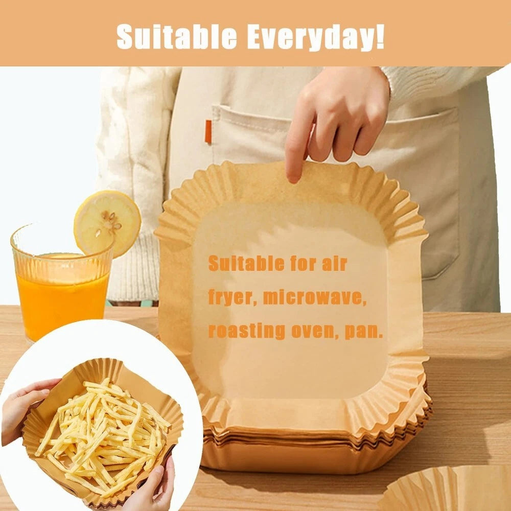 100pcs Air Fryer Disposable Paper Liner Square Food Grade Parchment Paper Liners