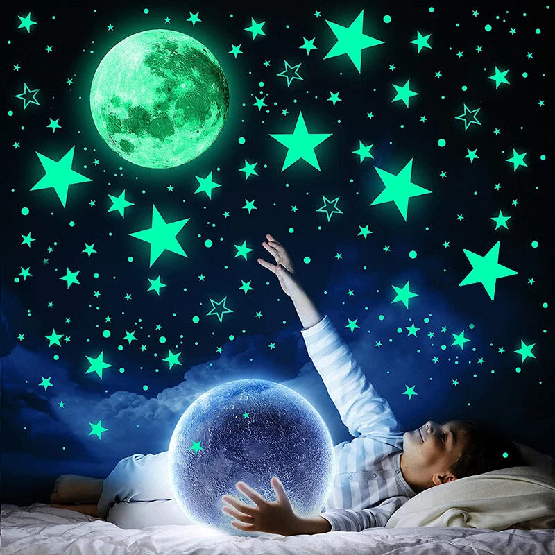 435 Wall Stickers Luminous Stars Moon Planet Glow In The Dark Nursery Kids Room