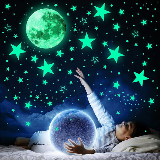 435 Wall Stickers Luminous Stars Moon Planet Glow In The Dark Nursery Kids Room