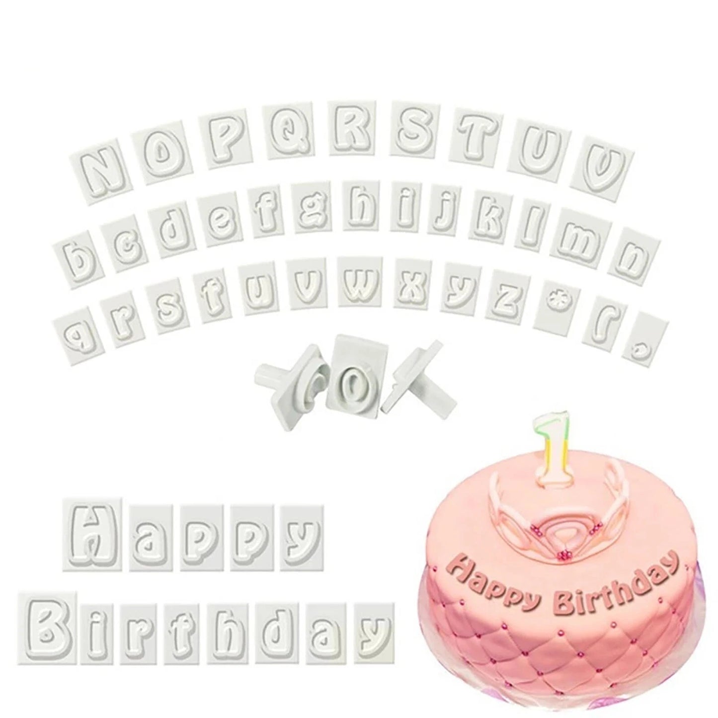 64PCS Fondant Cake Alphabet Letter Cookies Biscuit Stamp Embosser Mold Cutter