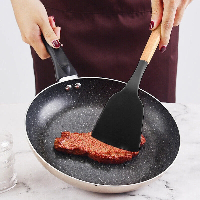 Set of 12 Silicone Utensils Set Wooden Cooking Kitchen Baking Cookware +2 Free