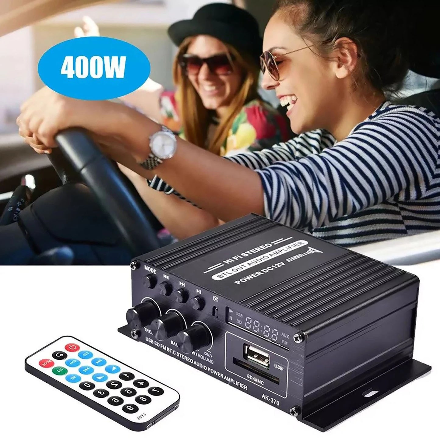 12V HiFi Bluetooth Power Amplifier Mini Stereo Audio FM Car Home AMP Remote 400W
