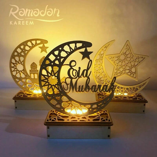 Ramadan Eid Mubarak Moon Castle LED Light Wooden Muslim Islamic Party Decoration