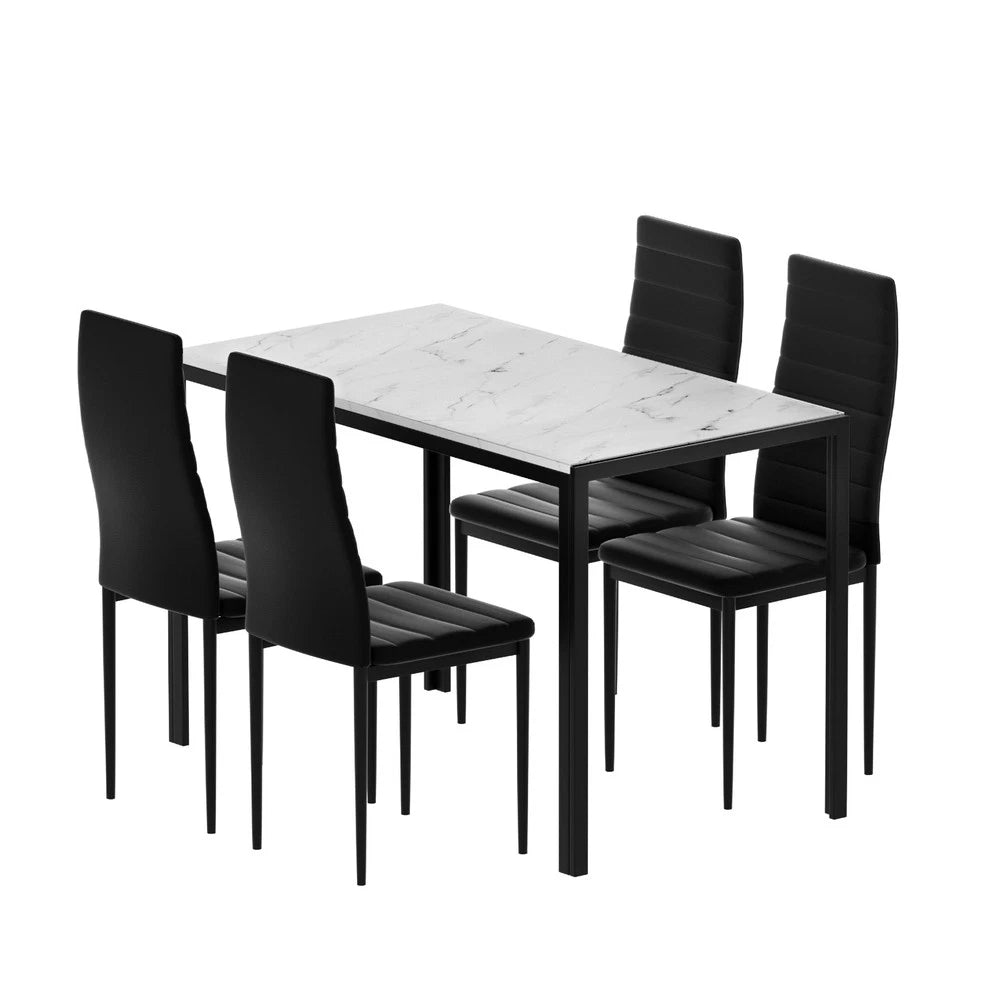 Artiss Dining Table and Chairs Set of 5 Glossy Marble Effect Home Kitchen Lounge