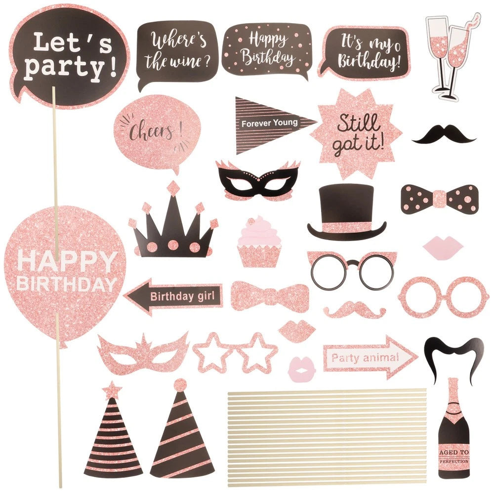 1 Set of Birthday Photo Booth Props Selfie Prop Party Supplies Decorations