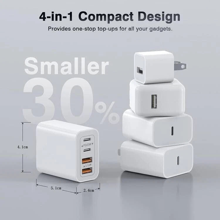 55W 4 Port USB-C PD Type-C Fast Charging Wall Plug USB C Charger Power Adapter