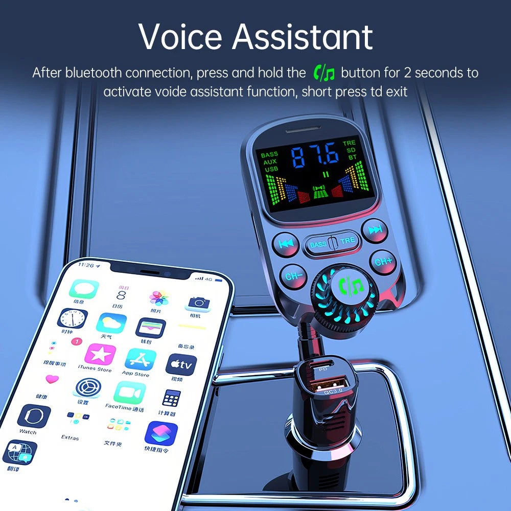 Bluetooth 5.3 Radio Car Kit Wireless FM Transmitter with USB Charger MP3 Player