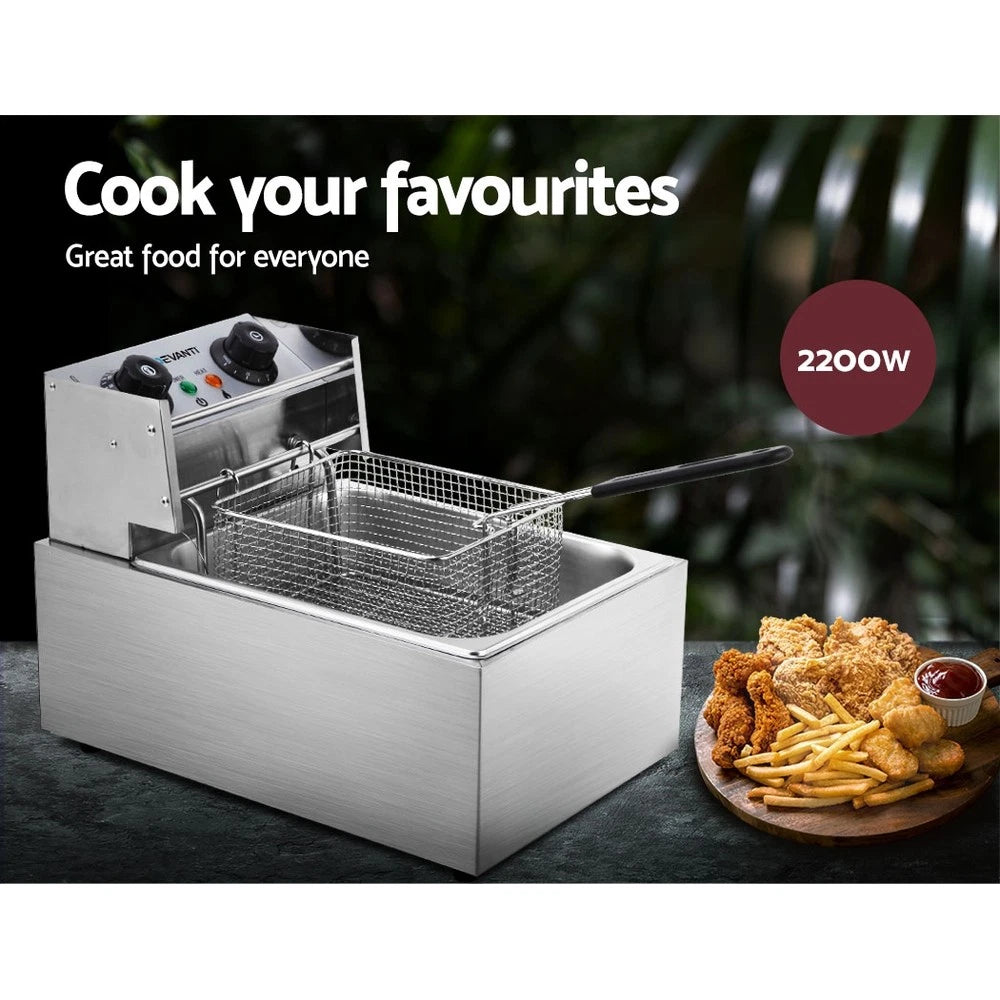 Devanti Commercial Electric Deep Fryer 10L Basket Chip Cooker Stainless Steel