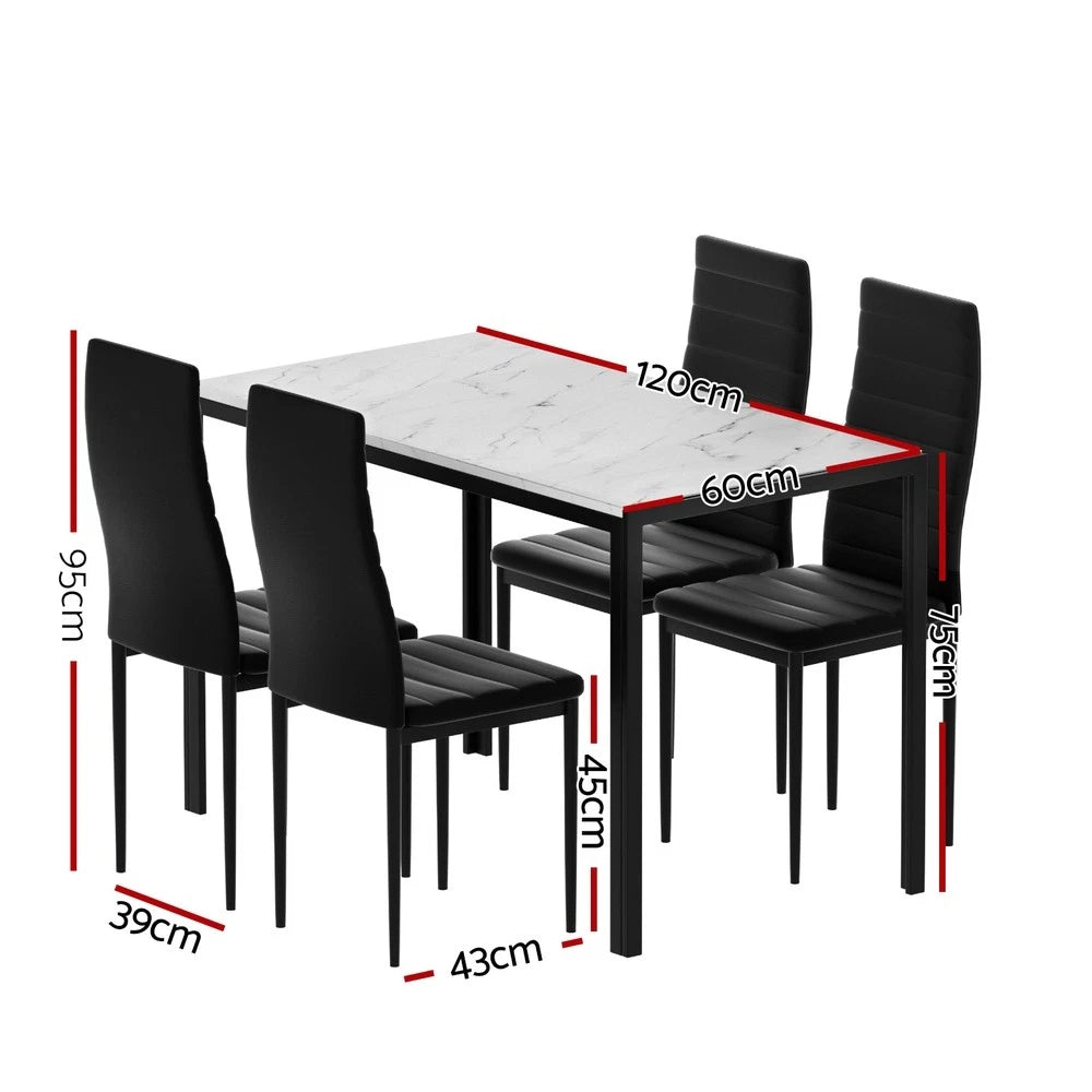 Artiss Dining Table and Chairs Set of 5 Glossy Marble Effect Home Kitchen Lounge