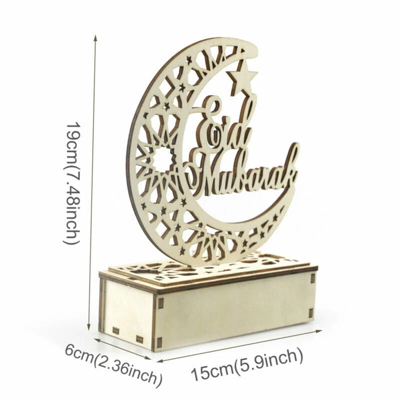 Ramadan Eid Mubarak Moon Castle LED Light Wooden Muslim Islamic Party Decoration