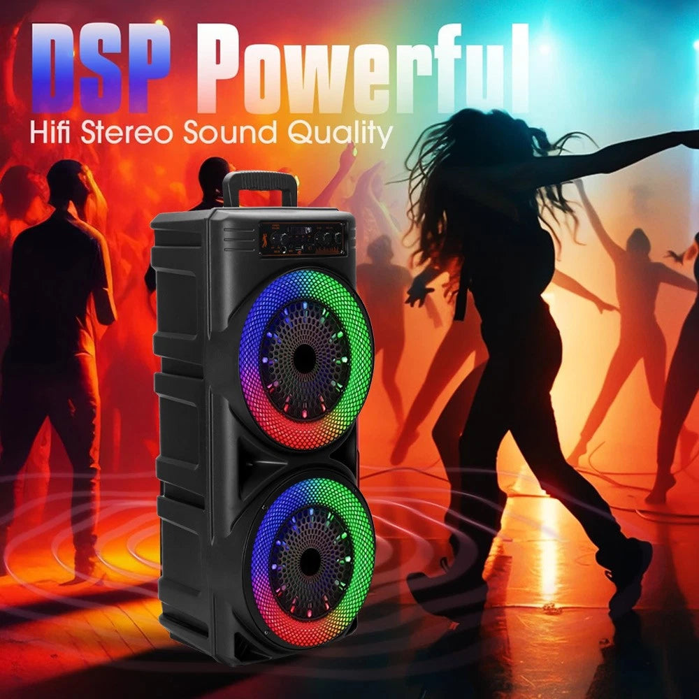 5000W Dual 8.5'' Bluetooth Speaker Sub Woofer Heavy Bass Sound System Party &Mic