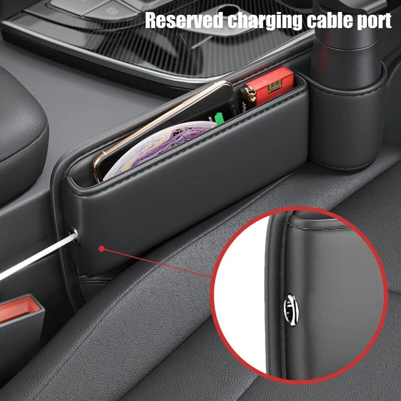 2 Pack Universal Car Seat Gap Filler Organizer Leather Storage Box w/ Cup Holder