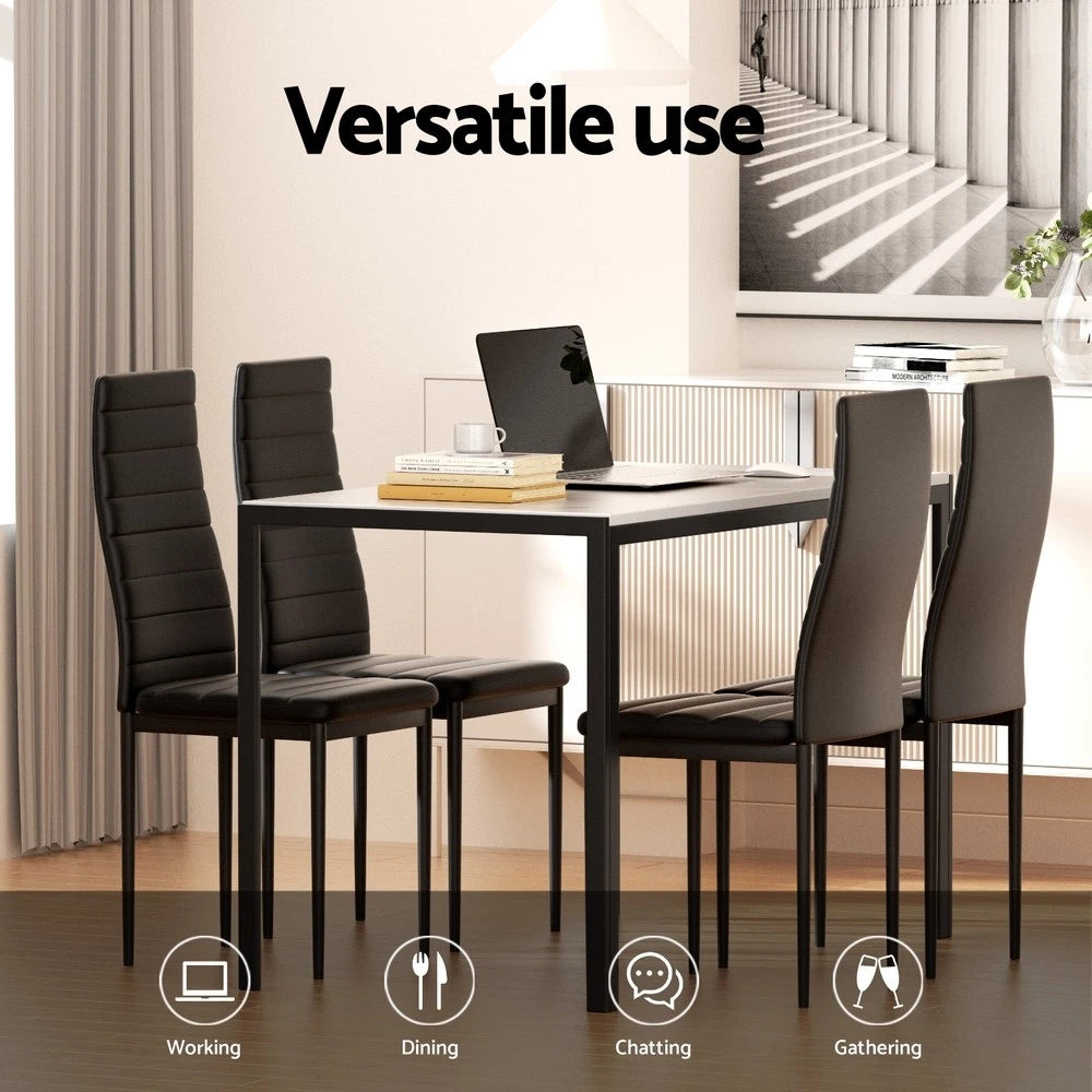 Artiss Dining Table and Chairs Set of 5 Glossy Marble Effect Home Kitchen Lounge