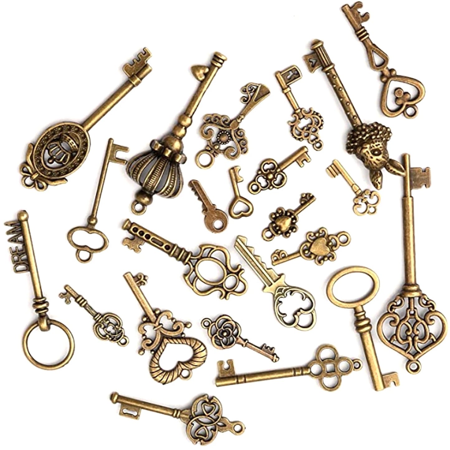 46x Old Vintage Antique Skeleton Keys Lot Large Small Necklace Pendant Bronze