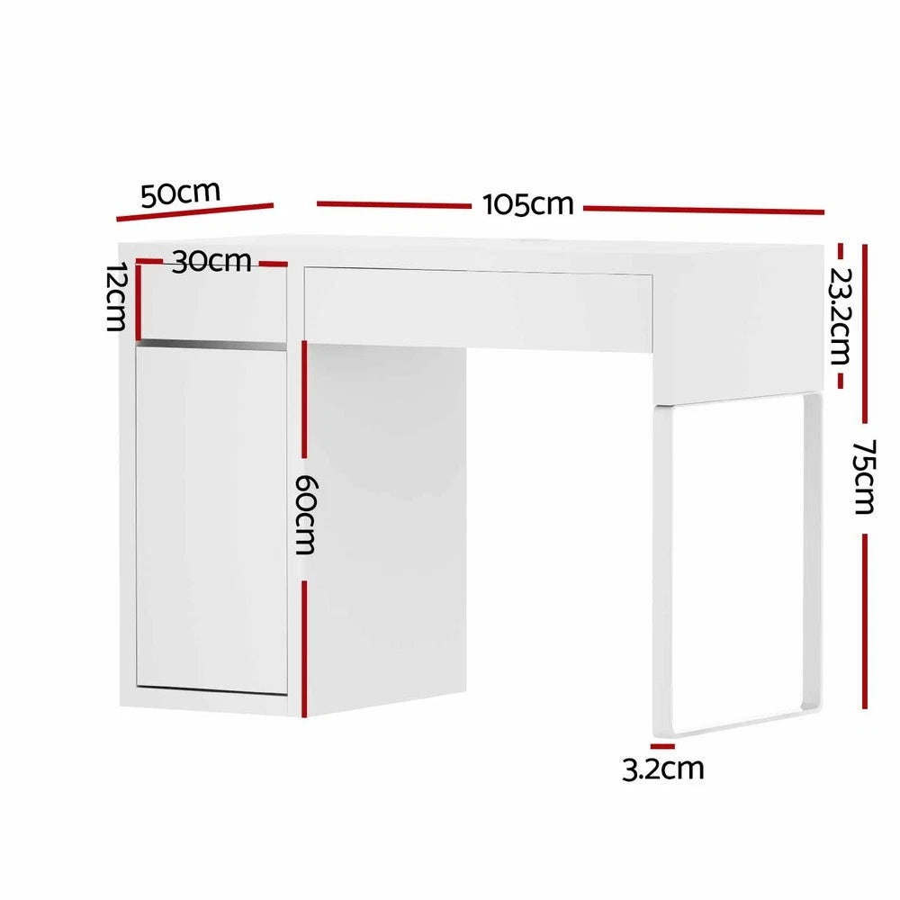 Artiss Computer Desk Drawer Cabinet Home Office Study Table White 105CM