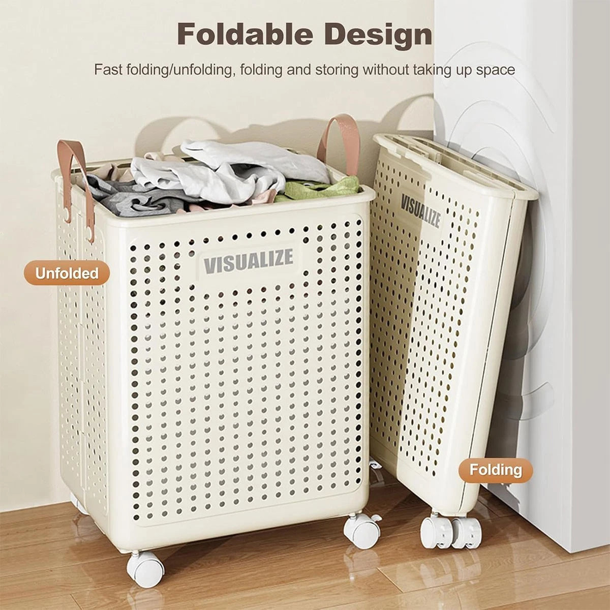 Folding Portable Laundry Basket Multifunctional Storage for Bathroom Household