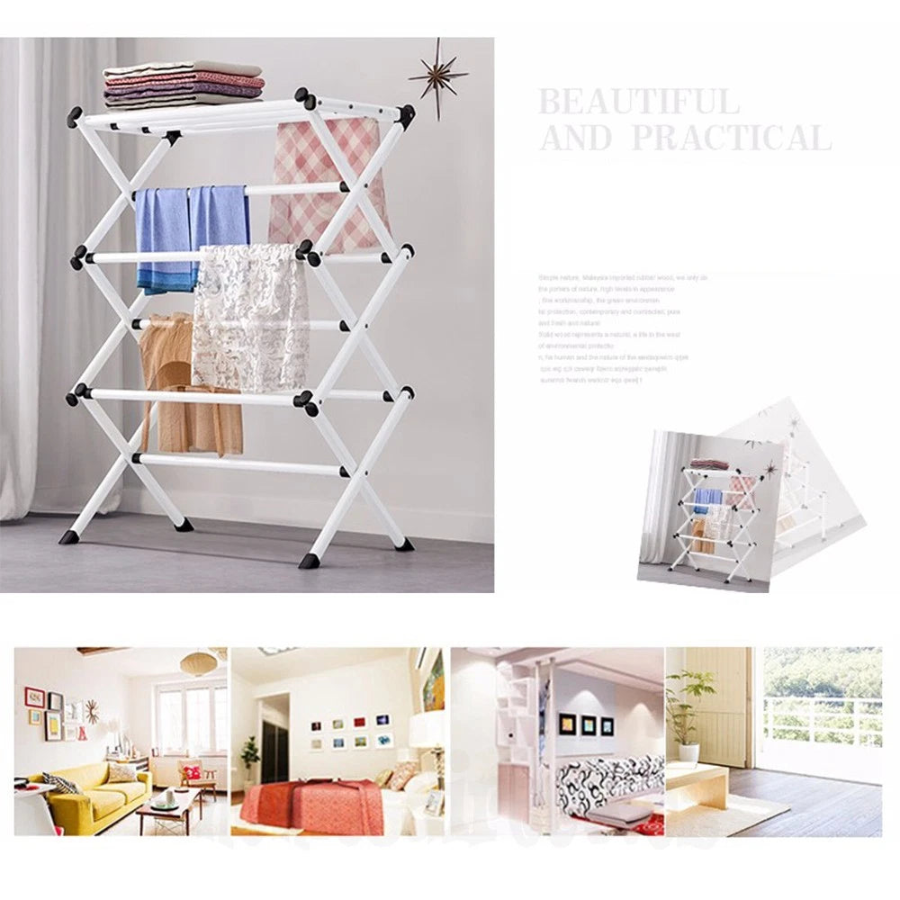 6 Tiers Foldable Garment Hanger Clothes Airer Drying Rack Laundry Support Horse