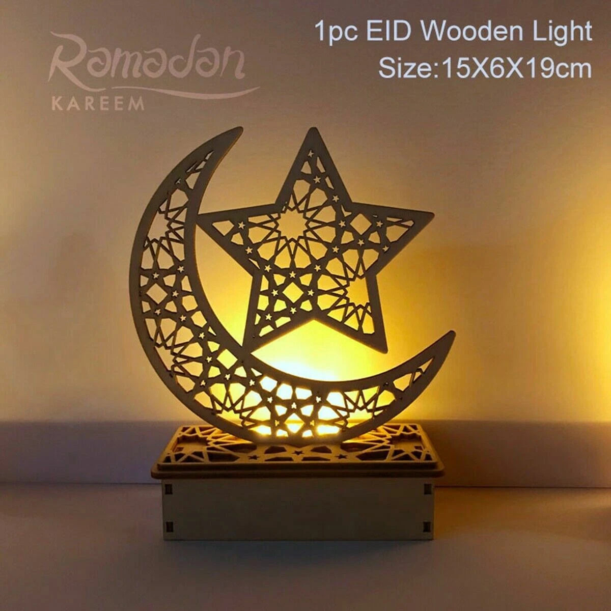 Ramadan Eid Mubarak Moon Castle LED Light Wooden Muslim Islamic Party Decoration