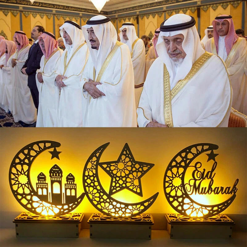 Ramadan Eid Mubarak Moon Castle LED Light Wooden Muslim Islamic Party Decoration