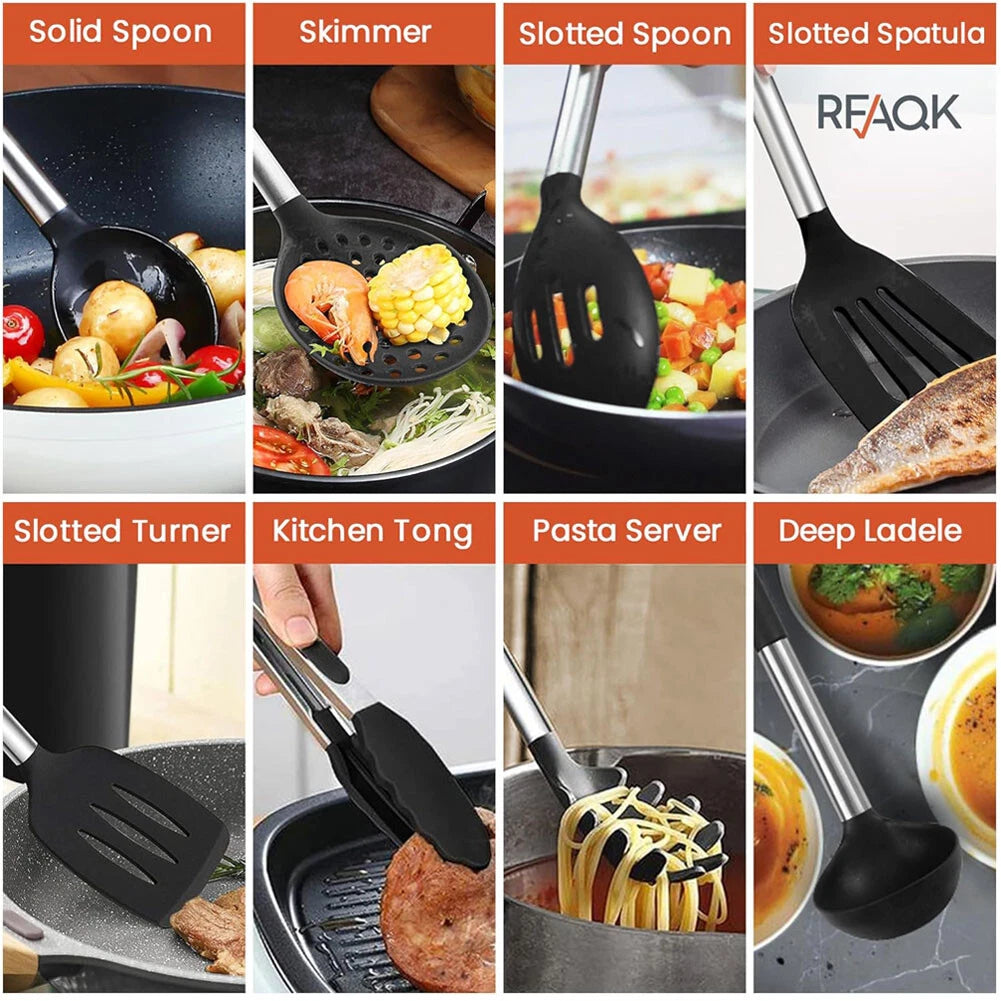 Kitchen Cooking Utensil Set Silicone Non-Stick Stainless Steel Cookware 35Pcs