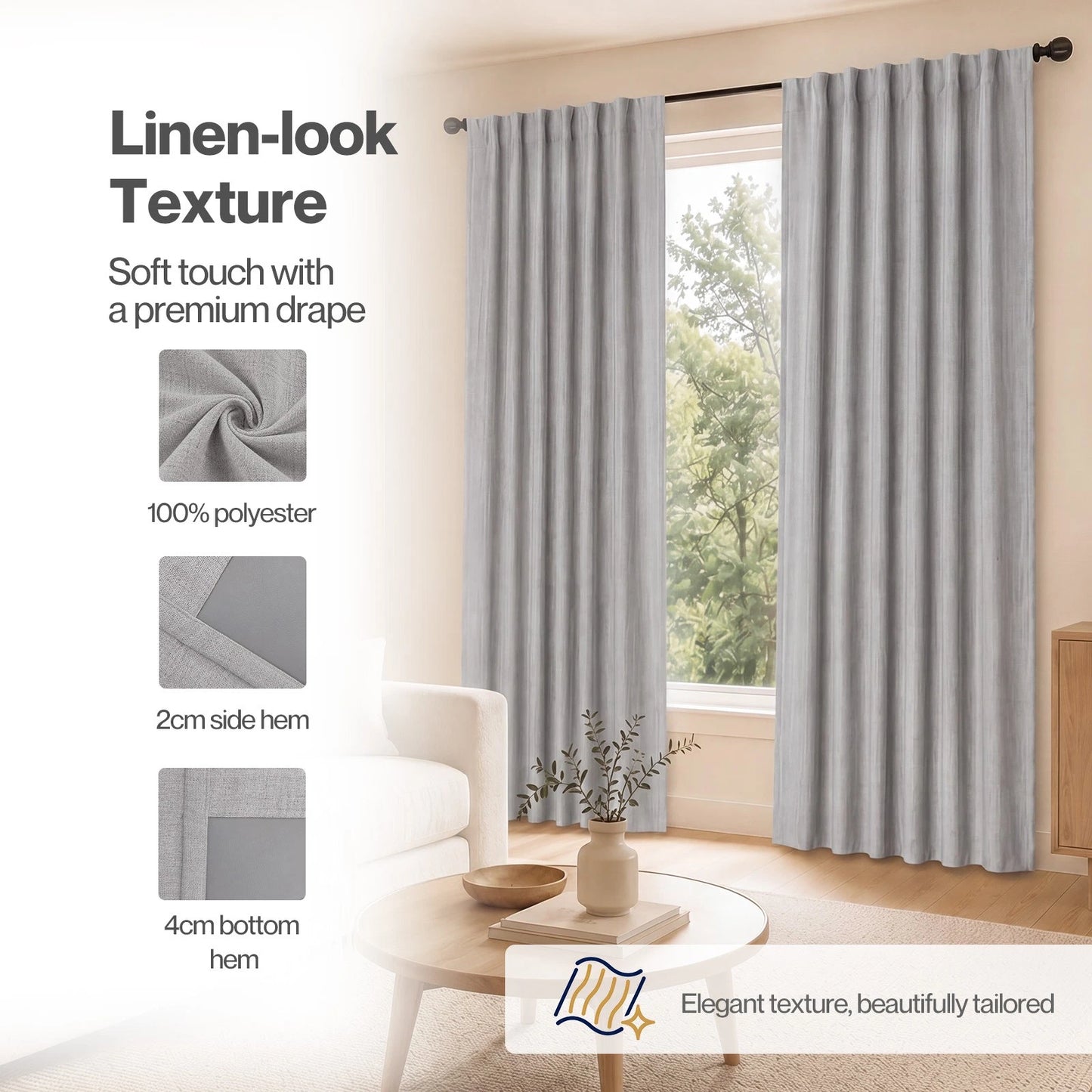 Marlow Blackout Curtains 2 Panels Thermal Linen Look Blockout Drapes 180 x 230cm