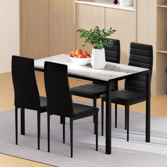 Artiss Dining Table and Chairs Set of 5 Glossy Marble Effect Home Kitchen Lounge