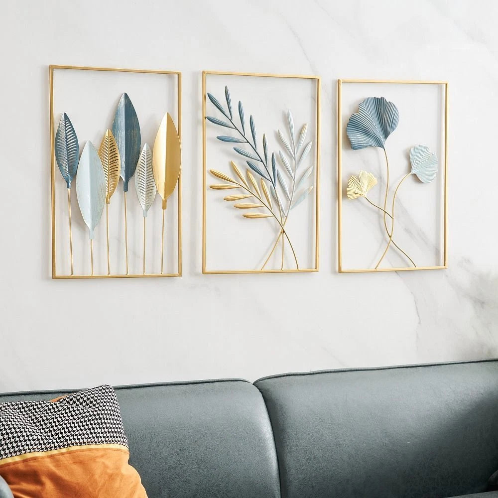 Large Metal Wall Art Ginkgo Leaf Framed Hanging Home Decor Flower Sculpture