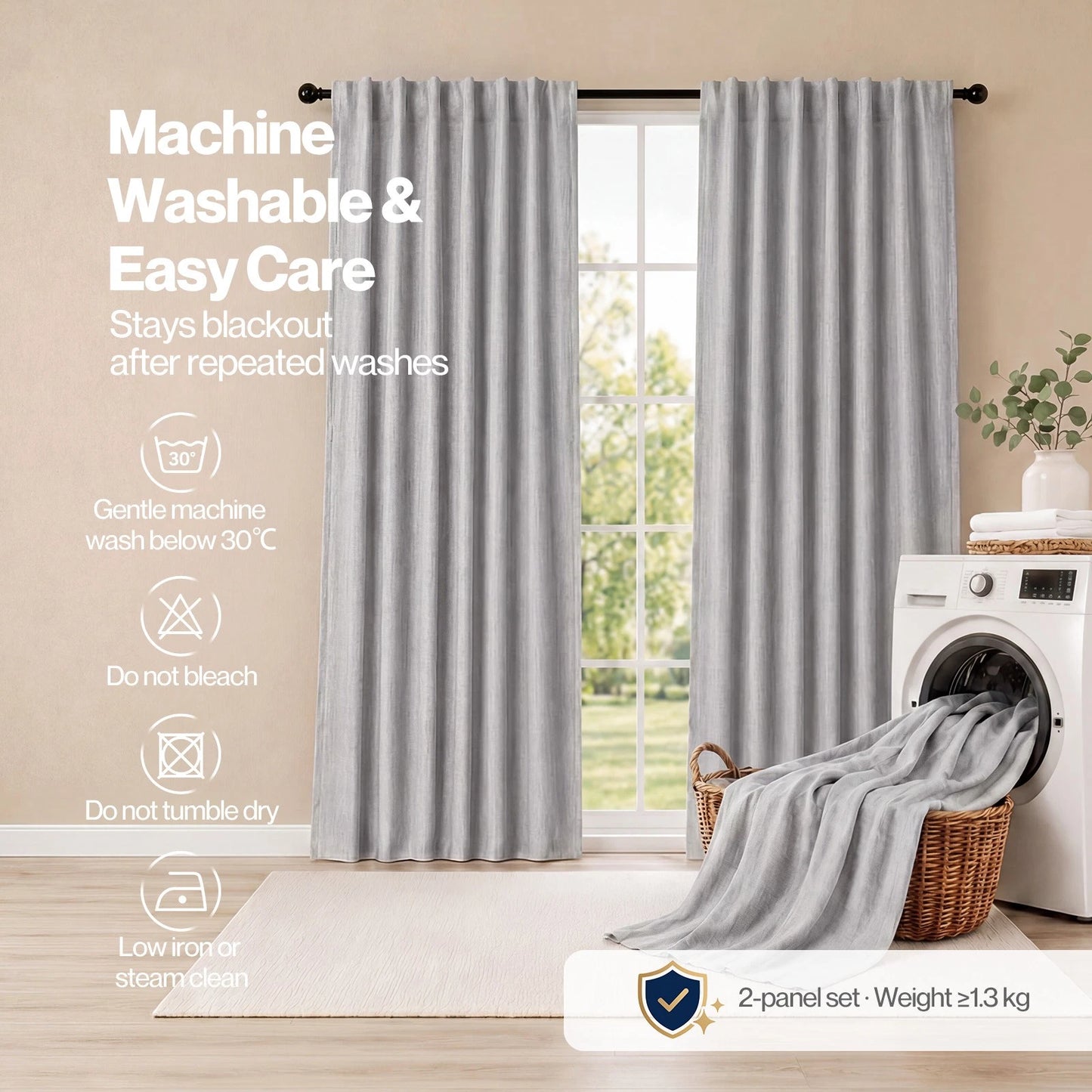 Marlow Blackout Curtains 2 Panels Thermal Linen Look Blockout Drapes 180 x 230cm