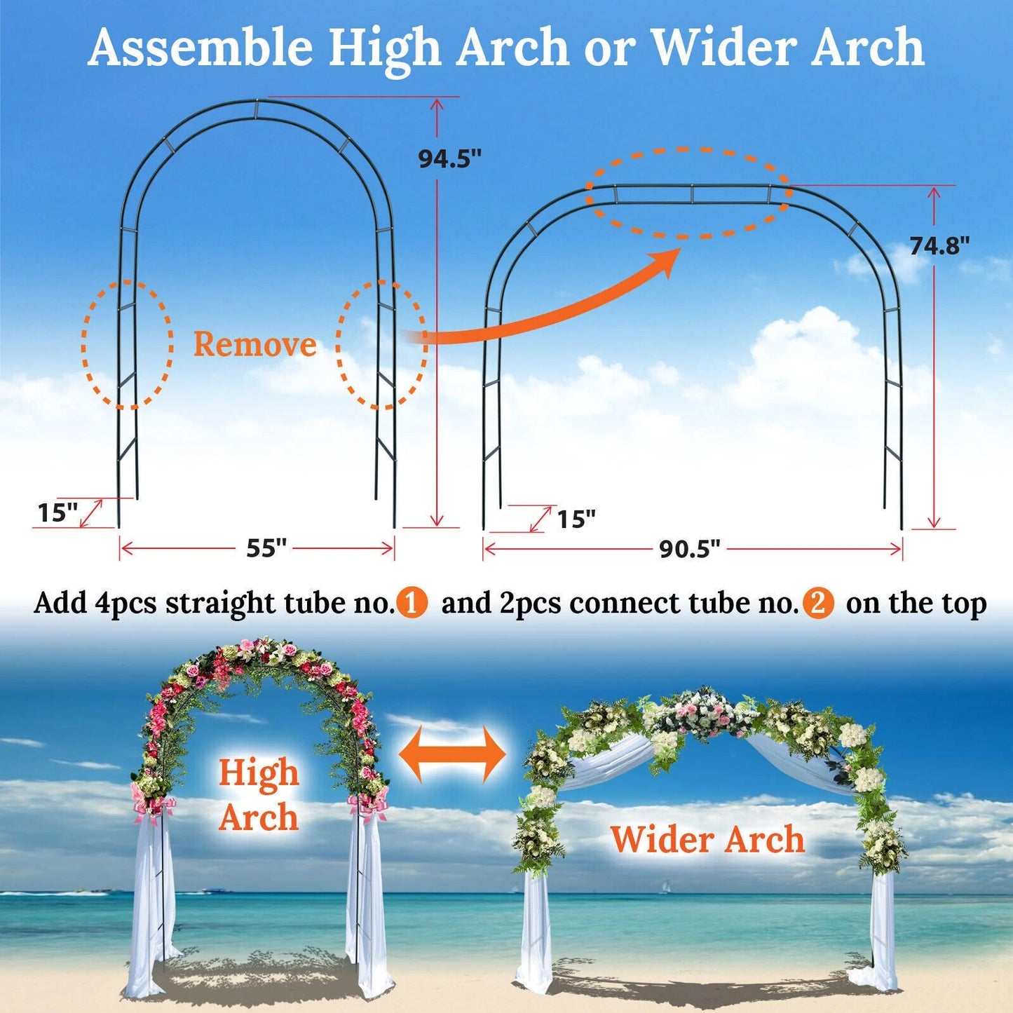Garden Arch Wedding Archway Trellis Climbing Plants Support with Base