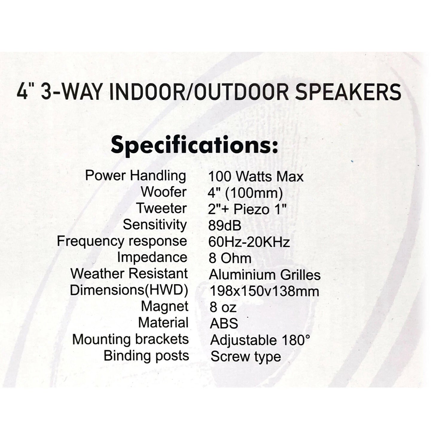 NEW AUDIOLINE 3-WAY INDOOR OUTDOOR SPEAKER 4" WALL CEILING HOME STUDIO PATIO