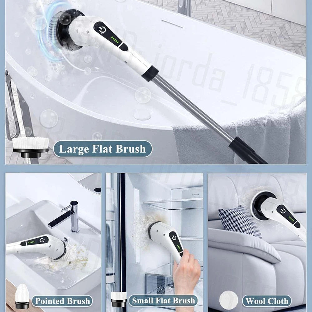 Rechargeable Cordless Spin Scrubber Electric Turbo Scrub Cleaning Brush 9 Heads