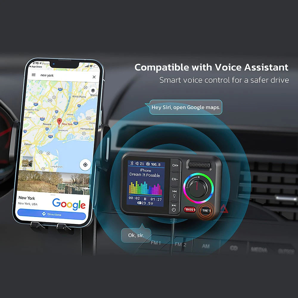 Bluetooth 5.0 Wireless Radio Car FM Transmitter Dual USB Charger MP3 Player