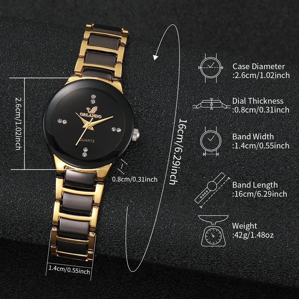 Women’s Fashion Black Steel Band Quartz Dress Watch