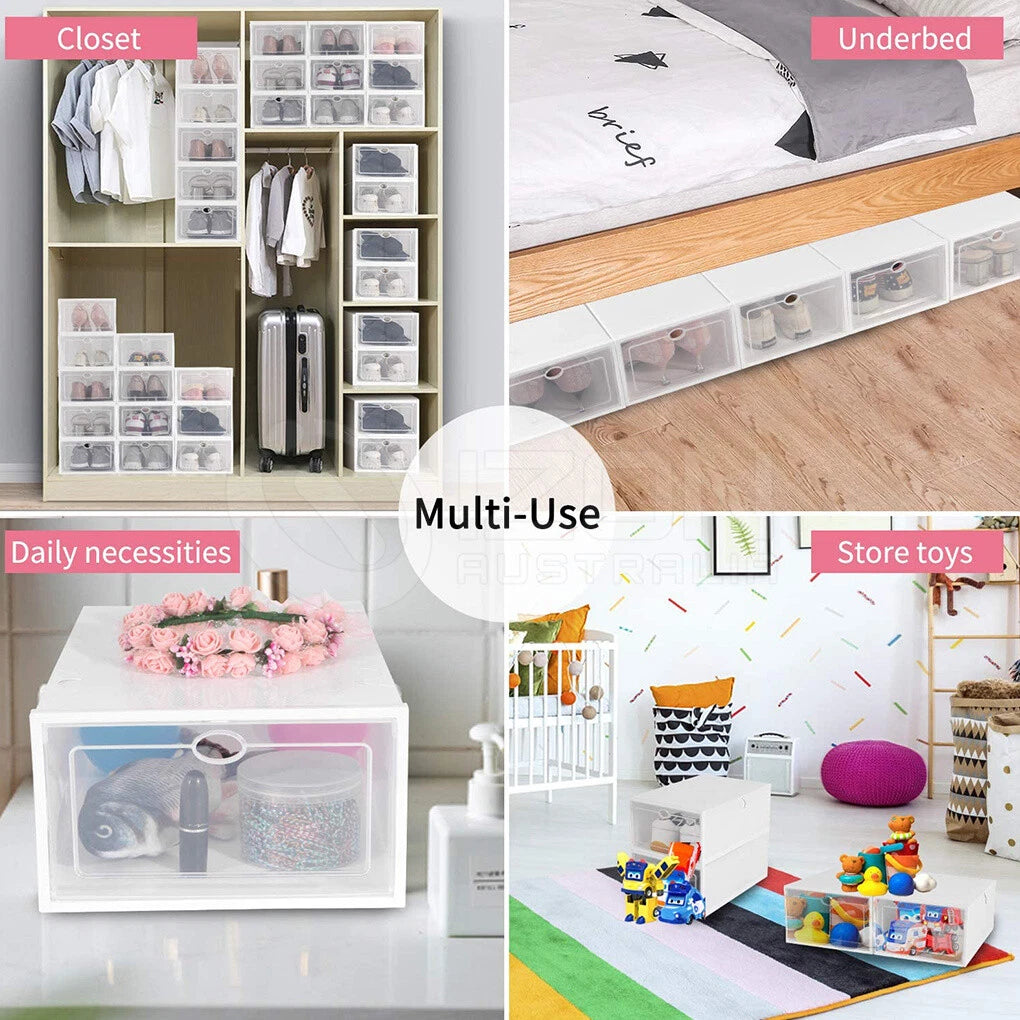 12Pcs Shoe Box Storage Case Clear Boxes Foldable Stackable Transparent Organizer
