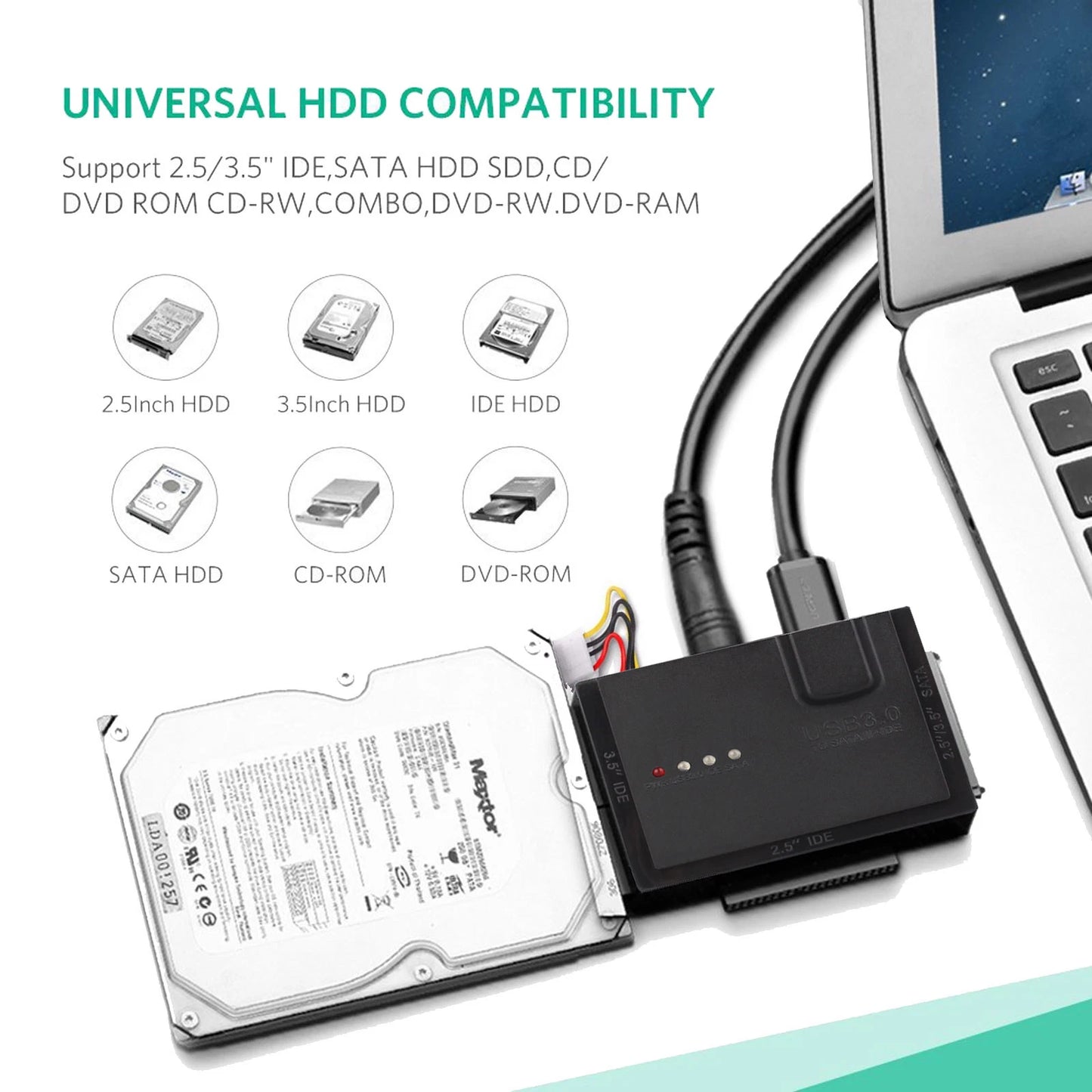 USB 3.0 to SSD/SATA/IDE Adapter (6TB）For 2.5"/3.5" External Hard Drive Disk HDD