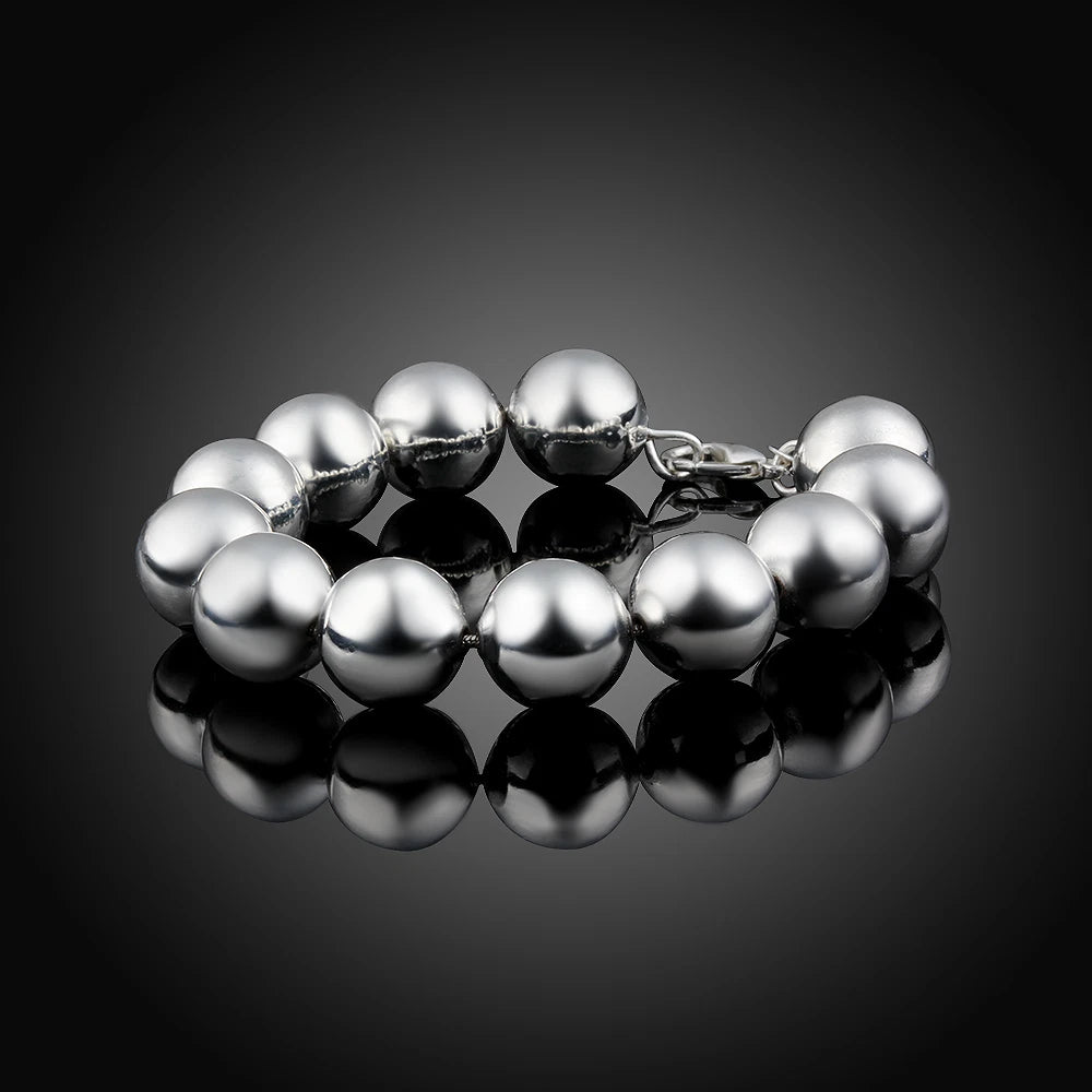 Women Man 925 Sterling Silver Filled 14mm Big Ball Chain Bead Bracelet Jewelry
